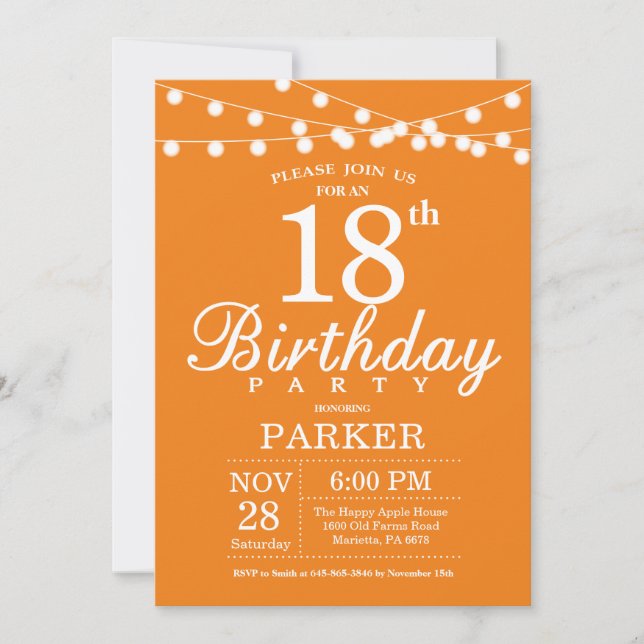 18e anniversaire Invitation Orange (Devant)