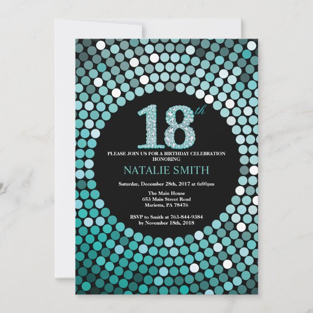 18e anniversaire Invitation Parties scintillant no (Devant)