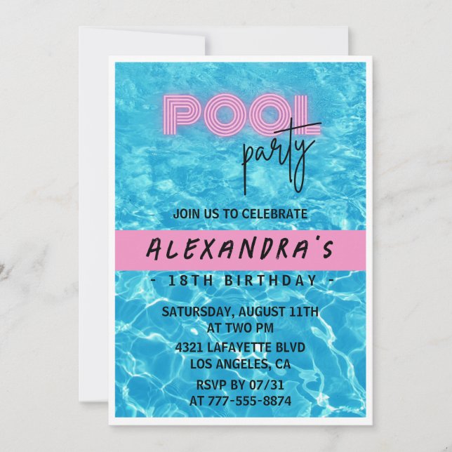18e anniversaire invitation pour son Pool Party Su (Devant)