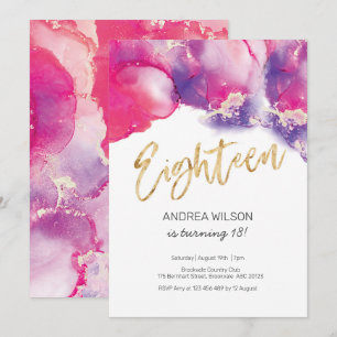 18e anniversaire Invitation rose Abstraite Aquarel