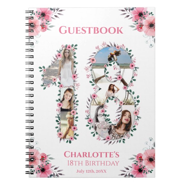 18e anniversaire Photo Collage rose Fleur Livre d' (Devant)