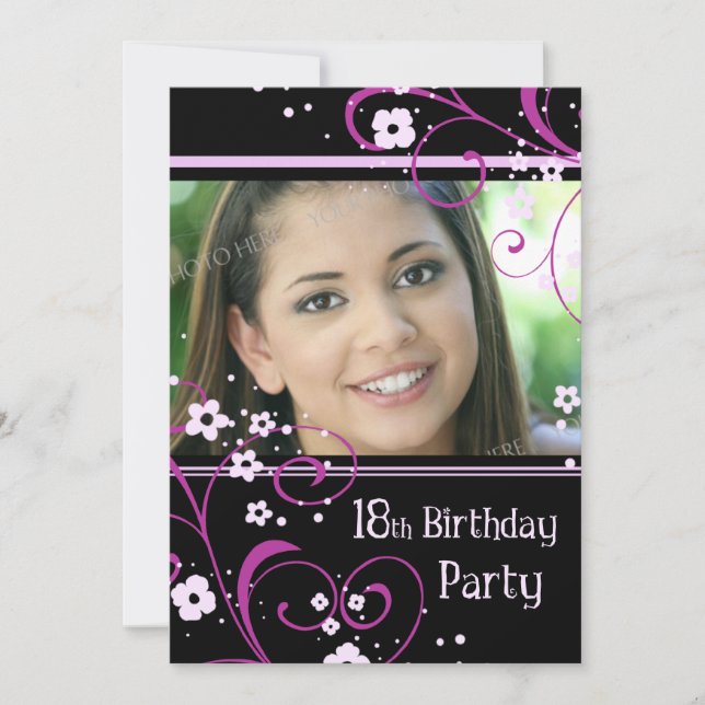 18ème Carte d'invitation de photo de fête (Devant)