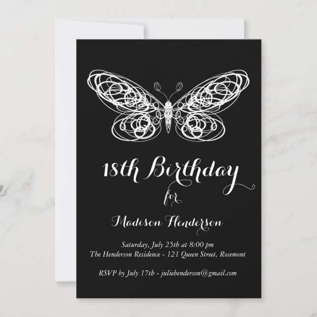 18ème invitation d'anniversaire de papillon (Devant)