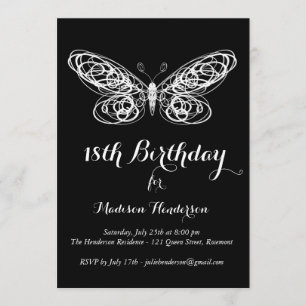 18ème invitation d'anniversaire de papillon