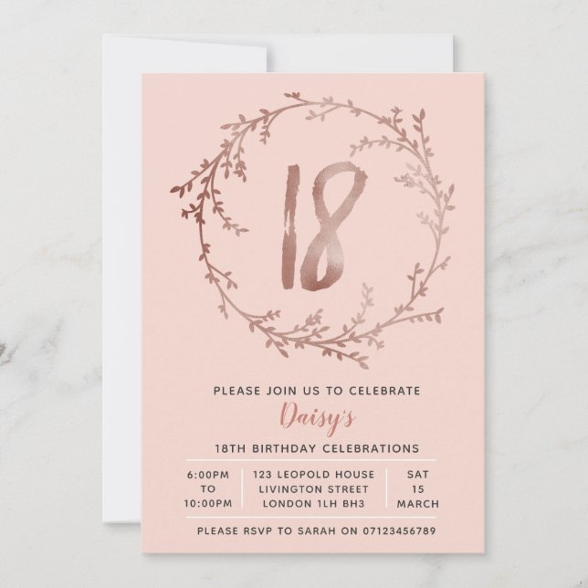 18ème invitation d'anniversaire d'or de filles (Devant)