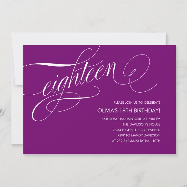 18èmes invitations d'anniversaire de pourpre (Devant)