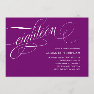 18èmes invitations d'anniversaire de pourpre