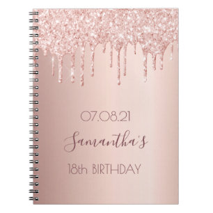 18th 18 birthday party rose gold glitter drips notebook