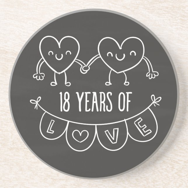 18th Anniversary Gift Chalk Hearts Coaster (Front)