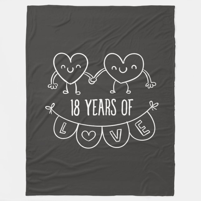 18th Anniversary Gift Chalk Hearts Fleece Blanket (Front)
