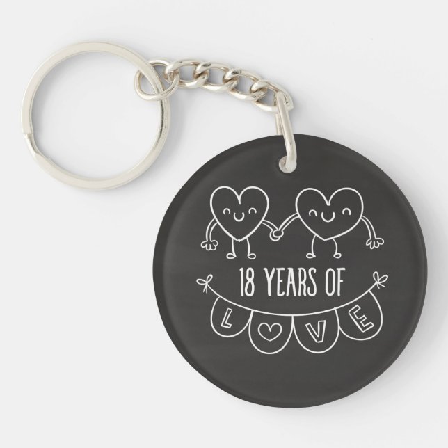 18th Anniversary Gift Chalk Hearts Keychain (Front)