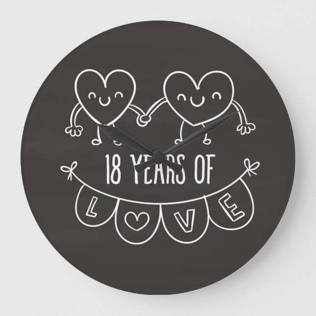 18th Anniversary Gift Chalk Hearts Large Clock (Front)