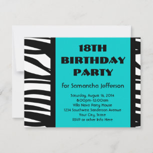 18th Aqua Zebra Invitations