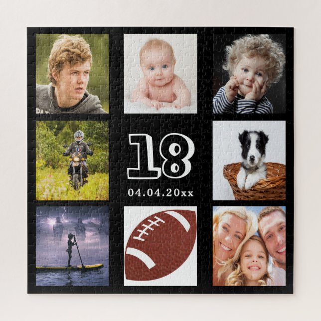 18th birthday 18 photo collage boy black jigsaw puzzle (Vertical)