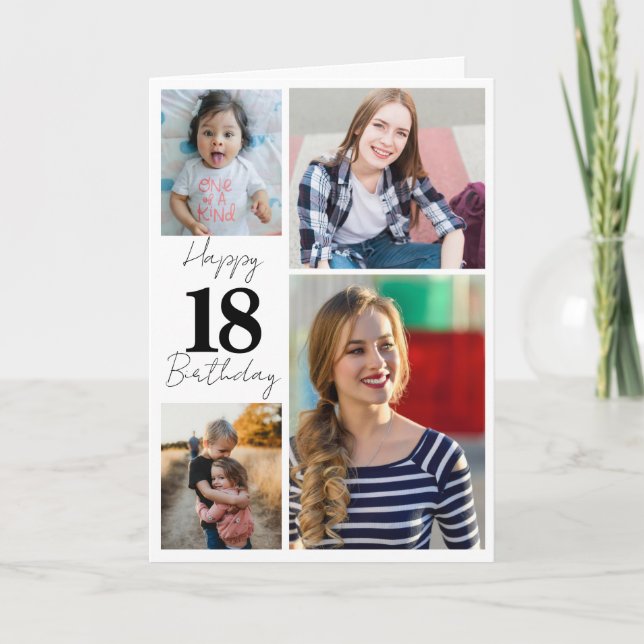 18th Birthday 4 Photo Collage Name Keepsake Card (Front)