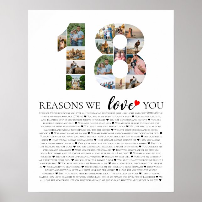 18th birthday adult reasons why we love you photo poster (Front)
