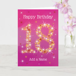 18th Birthday - Age 18 in Star Numbers - Pink Card