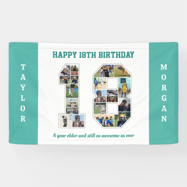 18th Birthday Anniversary Number 18 Photo Collage Banner (Horizontal)