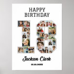 18th Birthday Anniversary Number 18 Photo Collage Poster<br><div class="desc">Celebrate 18th birthday or wedding anniversary with this printable photo collage. Choose your favourite photos for display. Customize the name, text and date to fit your occasion. This will be a lovely keepsake with personalized message to look back on with family and friends. If you need any other number as...</div>