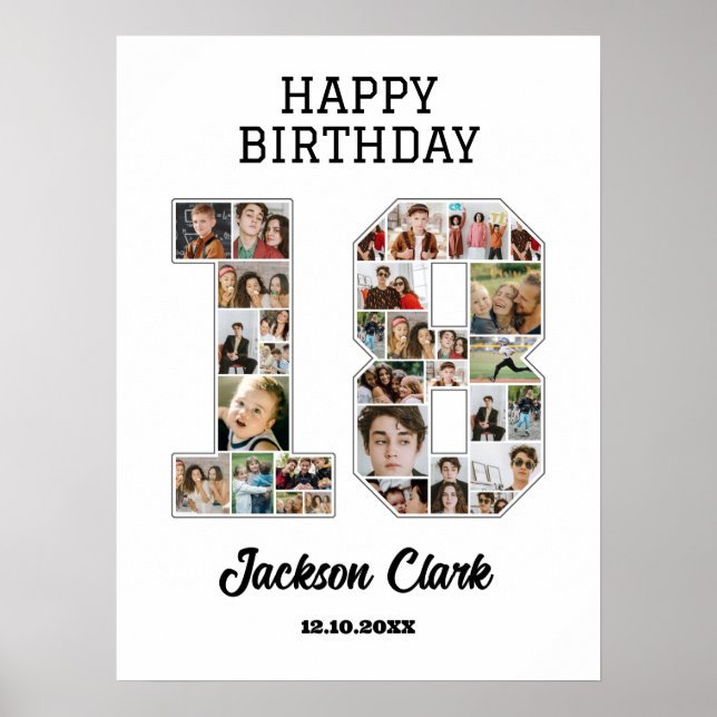 18th Birthday Anniversary Number 18 Photo Collage Poster (Front)