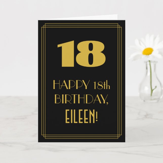 18th Birthday ~ Art Deco Inspired Look "18" & Name Card (Small Plant)