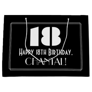 18th Birthday ~ Art Deco Inspired Look "18" + Name Large Gift Bag