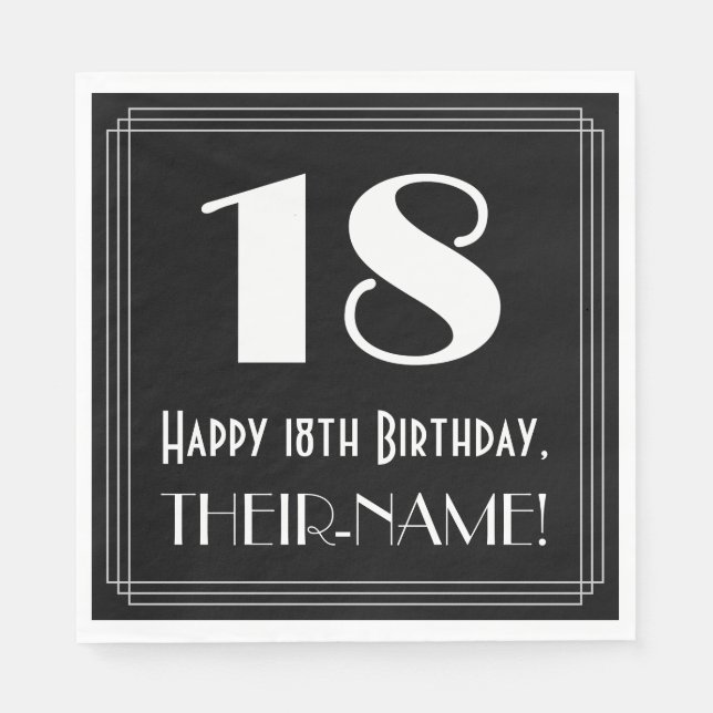 18th Birthday ~ Art Deco Inspired Look "18", Name Napkin (Front)