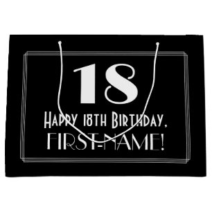 18th Birthday: Art Deco Inspired Style "18", Name Large Gift Bag