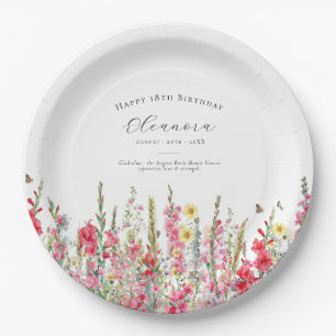 18th Birthday August Birth Flower Party Supplies Paper Plate