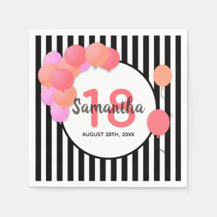 18th birthday balloon arch white black stripes napkin