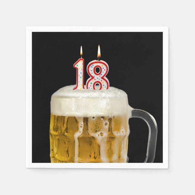 18th Birthday Beer on black Napkin (Front)