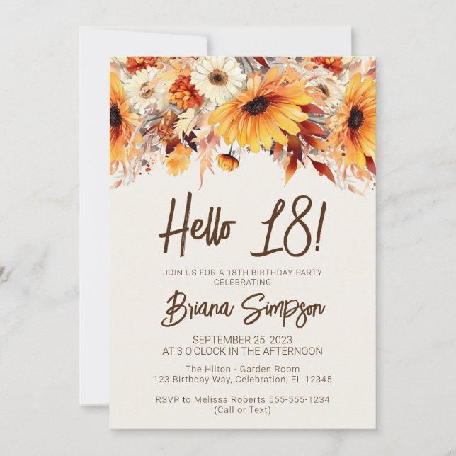 18th Birthday Beige Fall Floral Invitation (Front)