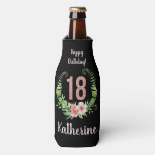18th birthday black floral bottle cooler