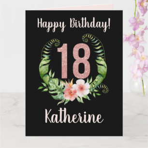 18th Birthday Black Floral Name Card