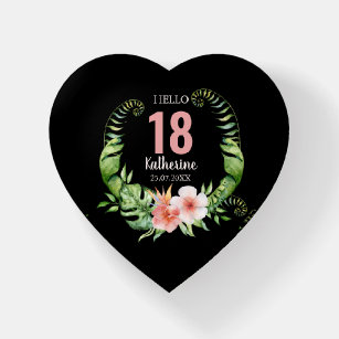 18th Birthday black Floral Name  Paperweight