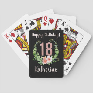 18th birthday black floral playing cards