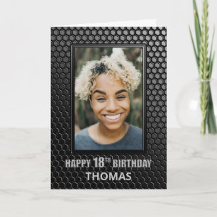 18th Birthday Black Geometric Pattern Custom Photo Card