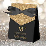 18th Birthday Black Gold Glitter Thank You Favor Box<br><div class="desc">This fabulous modern 18th Birthday Black Gold Glitter Thank You favour box with sparkling gold glitter, the birthday girl's name in a trendy script font, and tied with an elegant black bow would be perfect for your event. It would be great for a candy station, on a thank you gift...</div>