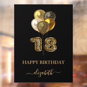 18th birthday black gold leopard name script window cling