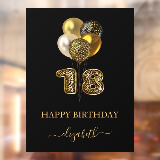 18th birthday black gold leopard name script window cling (Sheet 2)