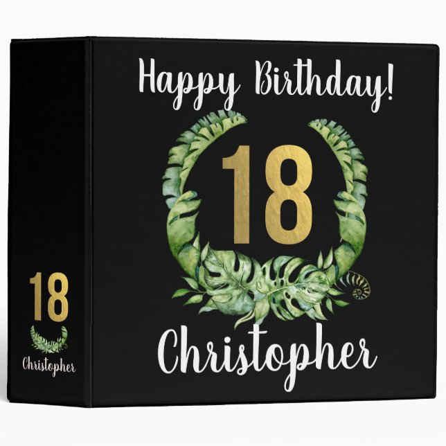 18th Birthday Black Gold name Binder (Front/Spine)