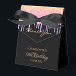 18th birthday black rainbow glitter pink thank you favor box<br><div class="desc">Elegant, classic, glamourous and girly for a 18th birthday party favours. A black background. The text: 18th Birthday and Thank You, written with a modern hand lettered style script. Decorated with faux glitter drips, paint dripping look in rainbow colours: purple, pink and rose gold. Personalize and add a name and...</div>