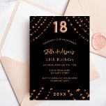 18th birthday black rose gold stars elegant invitation postcard<br><div class="desc">For an elegant 18th birthday party. A black background. Decorated with rose gold stars.  Personalize and add a name,  party details,  year of birth. The name is written with a hand lettered style script</div>