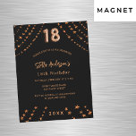 18th birthday black rose gold stars luxury magnetic invitation<br><div class="desc">For an elegant 18th birthday party. A black background. Decorated with rose gold stars.  Personalize and add a name,  party details,  year of birth. The name is written with a hand lettered style script</div>