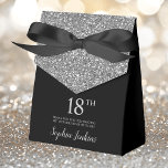 18th Birthday Black Silver Glitter Thank You Favor Box<br><div class="desc">This fabulous modern 18th Birthday Black Silver Glitter Thank You favour box with sparkling silver glitter, the birthday girl's name in a trendy script font, and tied with an elegant black bow would be perfect for your event. It would be great for a candy station, on a thank you gift...</div>