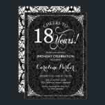 18th Birthday - Black White Damask Invitation<br><div class="desc">18th Birthday Invitation
Elegant vintage black and white design with damask pattern. Features script font. Cheers to 18 years! Can be personalized into any age! Message me if you need further customization.</div>