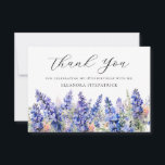 18th Birthday Blue July Birth Flower Custom Flat Thank You Card<br><div class="desc">Elegant blue larkspur flowers create a pretty flat birthday thank you card. Larkspur or delphinium wildflowers are the July Birth Flower. So this is a perfect floral design for a July birthday. Open and airy script spells thank you. Two lines of text let you personalize a thank you statement and...</div>