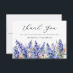 18th Birthday Blue July Birth Flower Custom Flat Thank You Card<br><div class="desc">Elegant blue larkspur flowers create a pretty flat birthday thank you card. Larkspur or delphinium wildflowers are the July Birth Flower. So this is a perfect floral design for a July birthday. Open and airy script spells thank you. Two lines of text let you personalize a thank you statement and...</div>