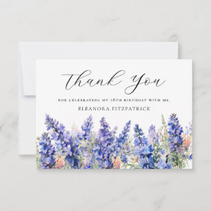 18th Birthday Blue July Birth Flower Custom Flat Thank You Card
