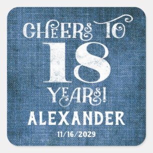 18th Birthday Blue Linen Thank You Favor Stickers